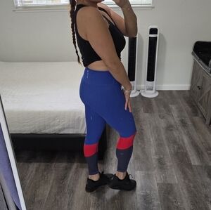 Women's Blue and Red Colorblock Leggings